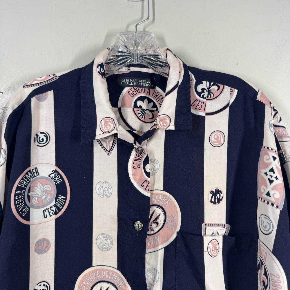 Generra Collection 80's Vintage Men's Camp Shirt Fleur De Lis Multicolor Sz M